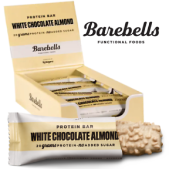 Box of BAREBELLS White Chocolate Almond proteiinipalkki 12x55g